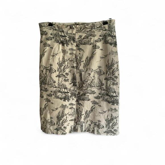 Vintage Black and cream toile print mini pencil skirt cotton stretch spandex 6 - Picture 2 of 4